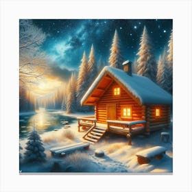 Cabin At Night Canvas Print