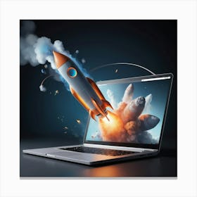 Rocket Launch On Laptop Canvas Print