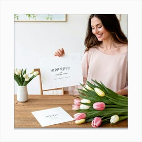 A Minimal And Decorated Nature Inspired Invitation Card A Woman In A Pastel Pink Top Is Gently Layi (5) Canvas Print