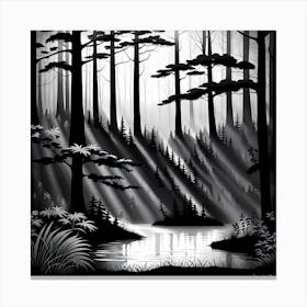Black And White Forest, black and white art, forest landscape Canvas Print