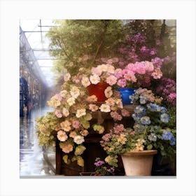 Watercolor Greenhouse Flowers 14 Canvas Print