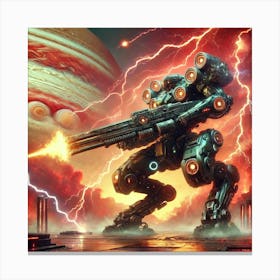 A Sci Fi Depiction Of A Giant Mech Equipped With L Canvas Print