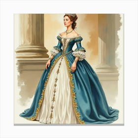 Queen Elizabeth I In Watercolor, Detailed Gown, Majestic Setting 1 Canvas Print