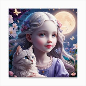 Little Girl With Cat Canvas Print