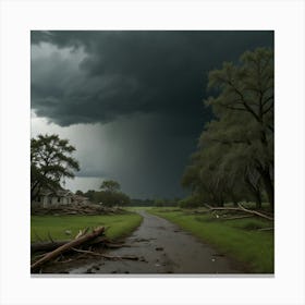 Storm Clouds Over A Rural Road Canvas Print