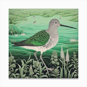 Ohara Koson Inspired Bird Painting Dunlin 2 Square Canvas Print