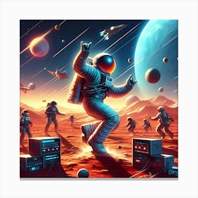 An Astronaut Dance Party On The Surface Of Mars, Digital Illustration 1 Canvas Print