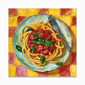 Spaghetti & Tomato Sauce Yellow Checkerboard 2 Canvas Print