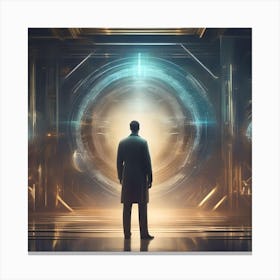 Man Standing In Front Of A Glowing Portal Canvas Print