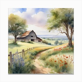 Watercolor Of A Farm 4 Canvas Print