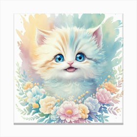 Cute Kitten Pastel Kids Wall Print 2 Canvas Print