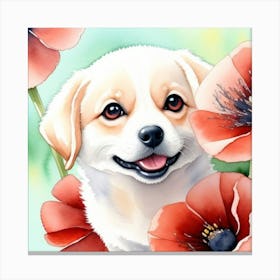 Puppy In Flowers Canvas Print