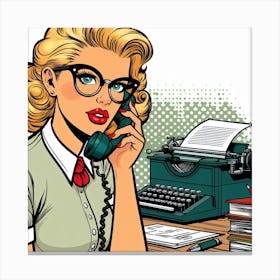 Pop Retro Office Woman Canvas Print