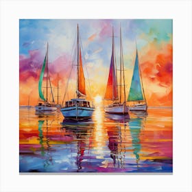 Sailboats At Sunset 27 Canvas Print