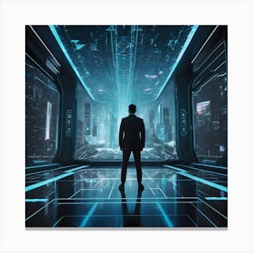 Futuristic Man Standing In Futuristic Space Canvas Print