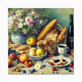 Table With Bread And Fruit Canvas Print