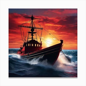 Fishing Boat At Sunset Canvas Print