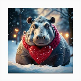 Firefly Heart Melting Hippo In Cozy Winter Wonderland 12443 (2) Canvas Print