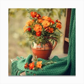 Orange Flowers In A Vase Canvas Print