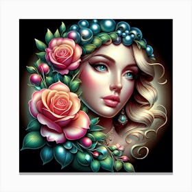 Girl With Roses Canvas Print