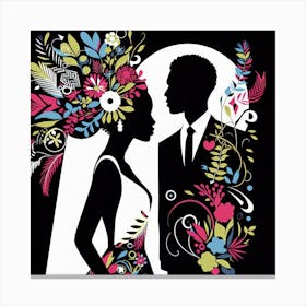 Bride And Groom Silhouettes Illustration Canvas Print