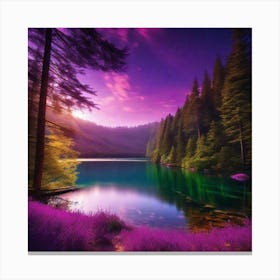 Purple Lake In The Forest Canvas Print