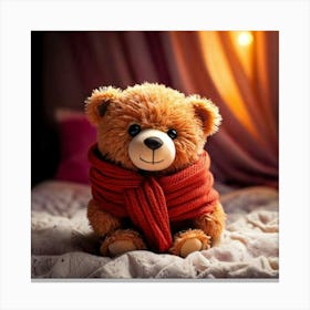 Firefly Cute, Little, Bear, Bed, Fluffy, Scarf, Close Up, Adorable, Cozy, Warm, Soft, Endearing, Cud (1) Canvas Print