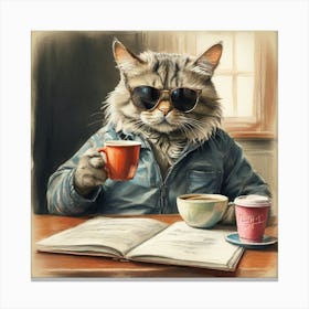 Cat With A Cup Of Coffee 3 Canvas Print