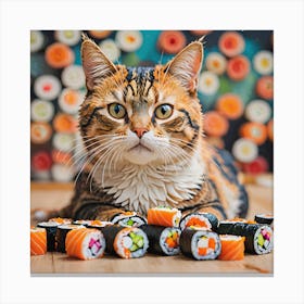 Cat With Sushi Canvas Print