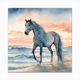 Blue Horse On The Beach Canvas Print