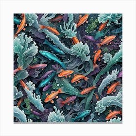 Orange Fish In Corals Canvas Print