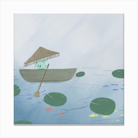 Calm Sailing Lake Illustration Square Canvas Print