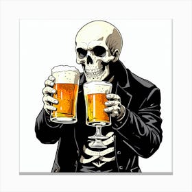 Skeleton Holding Beer Glasses Canvas Print