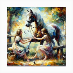 Horse And Girls Canvas Print