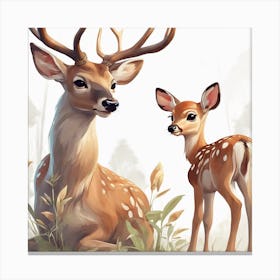 Deer And Fawn Canvas Print