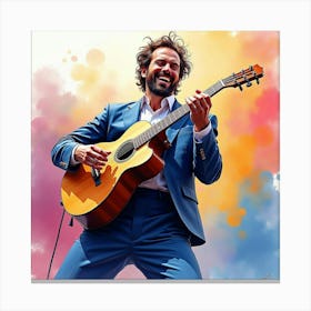 Watercolor Painting Of A French Musician In A Lively Concert, Dynamic And Colorful 1 Canvas Print