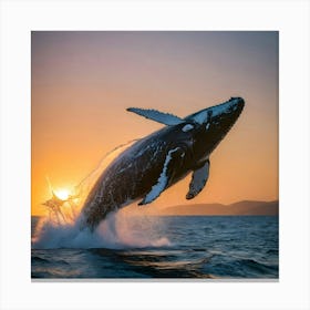 Humpback Whale Jumping At Sunset 1 Canvas Print