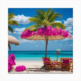 Pink Flowers On The Beach 1 Canvas Print