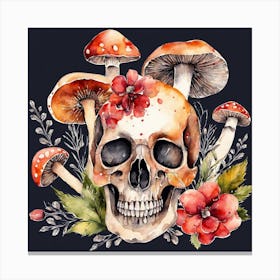 Skull Mushrooms Painting (1) Canvas Print