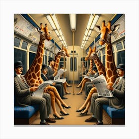 Giraffes On The London Underground Canvas Print