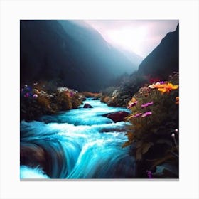 Waterfall In The Mountains Canvas Print