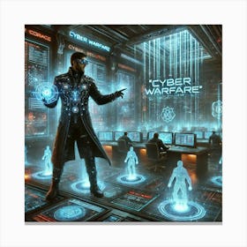 A Sci Fi Scene Illustrating Cyber Warfare, Featu Canvas Print