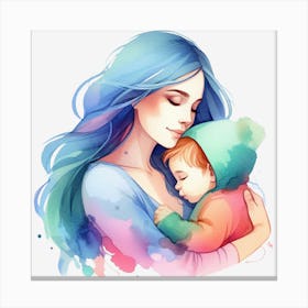 Mother And Child Watercolor Mothers Day 4 Canvas Print