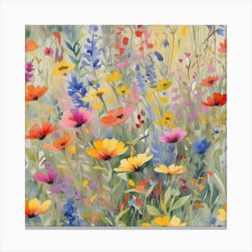 Multicolored Wildflowers Watercolor Field Drawing Summer 3 Canvas Print