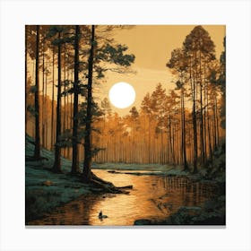Sunset Over The River In The Woods Canvas Print