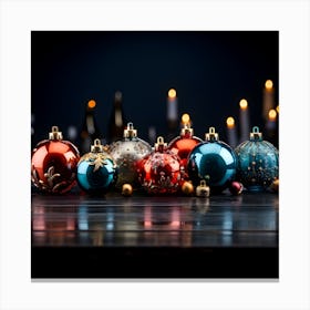 Christmas Ornaments On A Table Canvas Print