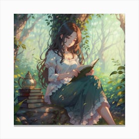 Girl Teapot And Book Canvas Print