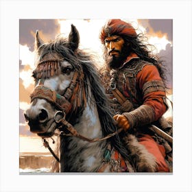 Persian Warrior On A Horse Color Drawing Canvas Print