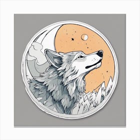 Sticker Art Design, Wolf Howling To A Full Moon, Kawaii Illustration, White Background, Flat Colors, (3) Canvas Print