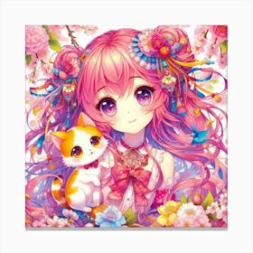 Anime Girl With Cat 3 Canvas Print